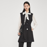 迪卡轩品牌2024春季黑色马甲女外搭中长款洋气时髦女士外套