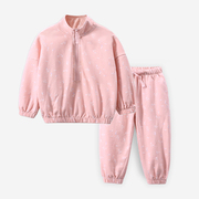 女童半拉链衫儿童长袖卫衣粉色套装宝宝纯棉春秋装运动卫裤两件套