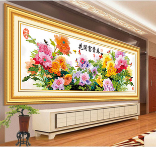 丝带绣花开富贵春牡丹图中国风 立体绣彩印客厅大挂画