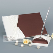 『红盒子，』婚庆用品creamchocolate欧式结婚签名簿签到笔座