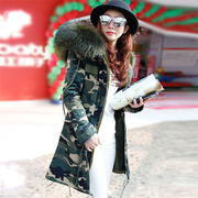 2023冬季韩版貉子毛大毛领军大衣，迷彩服中长款皮草外套棉衣女