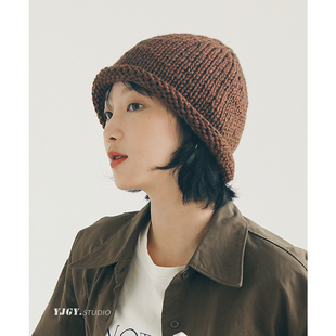 羊毛帽子女秋冬韩版日系，百搭包头帽冬天护耳套头帽时尚保暖毛线帽