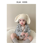 ins风韩版婴儿帽子春秋可爱兔子，新生儿男女胎帽护囱门宝宝套头帽