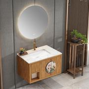 中式艺术实木浴室柜组合卫生间，洗手洗脸盆柜智能岩板一体，盆洗漱台