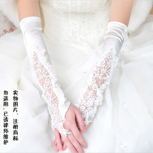 婚纱手套白色露指加长过肘冬季韩式新娘，结婚礼服敬酒服长手套红色
