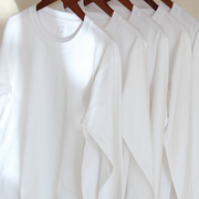 270克重磅长袖t恤男女纯色，打底衫白色纯棉，宽松圆领百搭秋季体恤