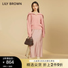 lilybrown秋冬款大翻领，针织雪纺两件套连衣裙lwno225106