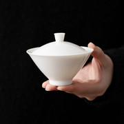 手工原矿羊脂玉白瓷斗笠盖碗陶瓷家用盖杯功夫茶具茶碗德化白瓷