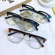 黑色超轻复古眼镜框，男日系半框方形平光镜，防蓝光眼镜女潮变色近视