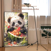 吃西瓜的小熊猫钻石画满钻2023带框卧室，手工贴钻十字绣水钻5d