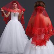 新娘头纱韩式蕾丝头纱长短款结婚婚纱头纱红色拖尾韩版头饰白