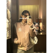 王少女(王少女)的店美式夹克，毛呢棒球服2024秋冬季小个子粉色短款夹棉外套