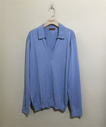 原价¥168vintage日本古着d'urb@n大v领天蓝色针织毛衣