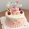 网红韩式复古儿童生日蛋糕装饰可爱帽子小猪摆件ins风烘焙插牌