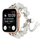 适用applewatch8苹果手表s7水晶珍珠链iwatch表带se2不锈钢s6智能运动ultra高级5代替换带女款41/45创意配件