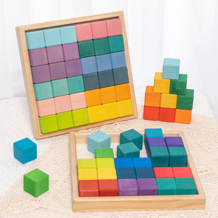 椴木马赛克积木方块儿童拼搭积木拼装玩具大颗粒益智方块马卡龙