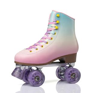 专业双排轮滑鞋成人男女四轮溜冰鞋，彩红款速滑鞋花样旱冰鞋