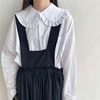 日式学生彼得潘领衬衫女学院风甜美秋季木耳边娃娃领长袖白色衬衣
