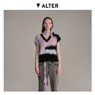 WGMX 设计师品牌 ALTER买手店 黑粉白拼色毛织背心