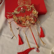 中式秀禾龙凤褂手工刺绣团扇结婚造型拍片手捧花饰品复古两面扇子