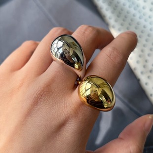 个性水滴戒指女欧美风夸张时尚创意S925银开口指环ins小众食指戒