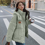绿色设计感羽绒棉服女冬2023年韩版宽松加厚连帽短款棉外套潮