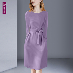 法式紫色收腰系带，连衣裙优雅显瘦气质名媛，高级感轻奢