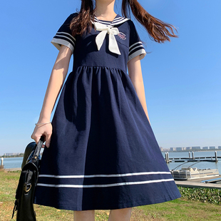 12-15岁女大童海军领连衣裙夏装14小学，生日系宽松jk中长裙子