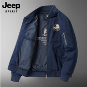 jeep秋冬季飞行员夹克男美式工装棒球服领加绒纯棉休闲外套棉衣服