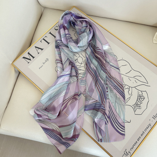 紫罗兰女士夏季真丝乔其，薄款长条丝巾围巾，纱巾桑蚕丝配饰领巾百搭