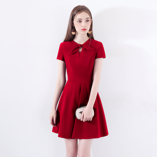 小晚礼服裙女2024宴会名媛，气质性感小个子，红色洋装连衣裙平时可穿