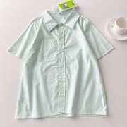 浅绿色少年感纯色衬衫女韩系宽松夏季简约穿搭衬衣短袖甜美减龄潮
