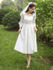 领证登记新娘小白裙高级感长袖法式轻婚纱礼服订婚连衣裙平时可穿