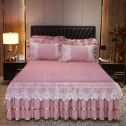 欧式蕾丝夹棉床裙单件纯色，加厚双人床罩席梦思，防滑保护套1.8m床套