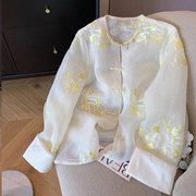 夏季女士衬衫设计感小众别致绝美新中式防晒法式白色重工刺绣上衣