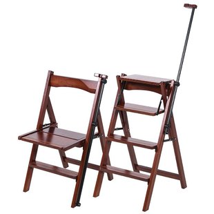 定制新实木扶手型梯子椅子折叠两用室内多功能四步爬楼梯登高梯凳
