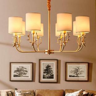 美式吊灯全铜灯具布艺乡村田园，现代简约卧室餐厅艺术鹿角客厅吊