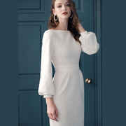 2024春季气质连衣裙长袖白色针织欧美高端大牌高冷女神范女装