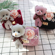 2021韩版儿童包包斜挎包女童时尚大熊立体花朵mini菱格链条包公主