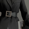 腰带女装饰 气质珍珠弹力黑色西装宽连衣裙腰封时尚ins风皮带