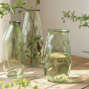 OUMI绿色不规则玻璃花瓶设计感文艺复古餐桌水养鲜花透明插花花器