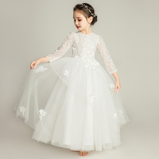 儿童礼服公主裙女童婚纱白色，花童长裙蓬蓬，纱裙钢琴演出表演服洋气