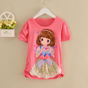 女童短袖t恤夏季童装上衣，小女孩韩版宽松半袖百搭卡通t恤