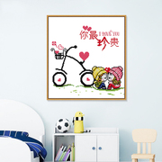 单车情侣十字绣人物浪漫一对小幅爱情系列，情人节手工礼物送男友