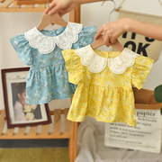 女童短袖衬衫碎花薄款夏季童装韩版婴儿上衣洋气时髦女宝宝娃娃衫