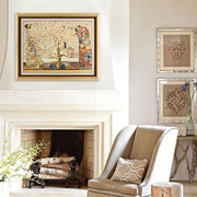 法式壁炉画克里姆特幸福树纯金箔手绘油画客厅玄关奢华复古装饰画