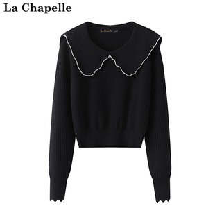 拉夏贝尔/La Chapelle小香风黑色娃娃领针织衫修身长袖显瘦毛衣女
