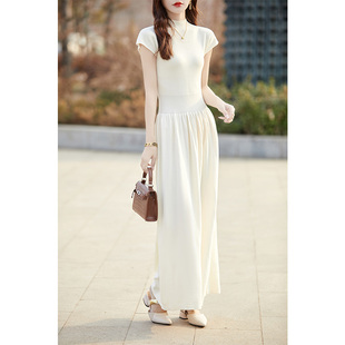 赫本风曲珠连衣裙子2024夏季女装法式气质高级感显瘦长裙