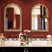 欧式复古浴室镜法式雕花拱形梳妆镜家用卫生间洗漱台壁挂化妆镜子