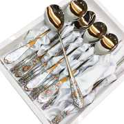 韩国进口smf品牌英格兰玫瑰花卉，不锈钢筷子勺子，餐具汤勺餐勺套装